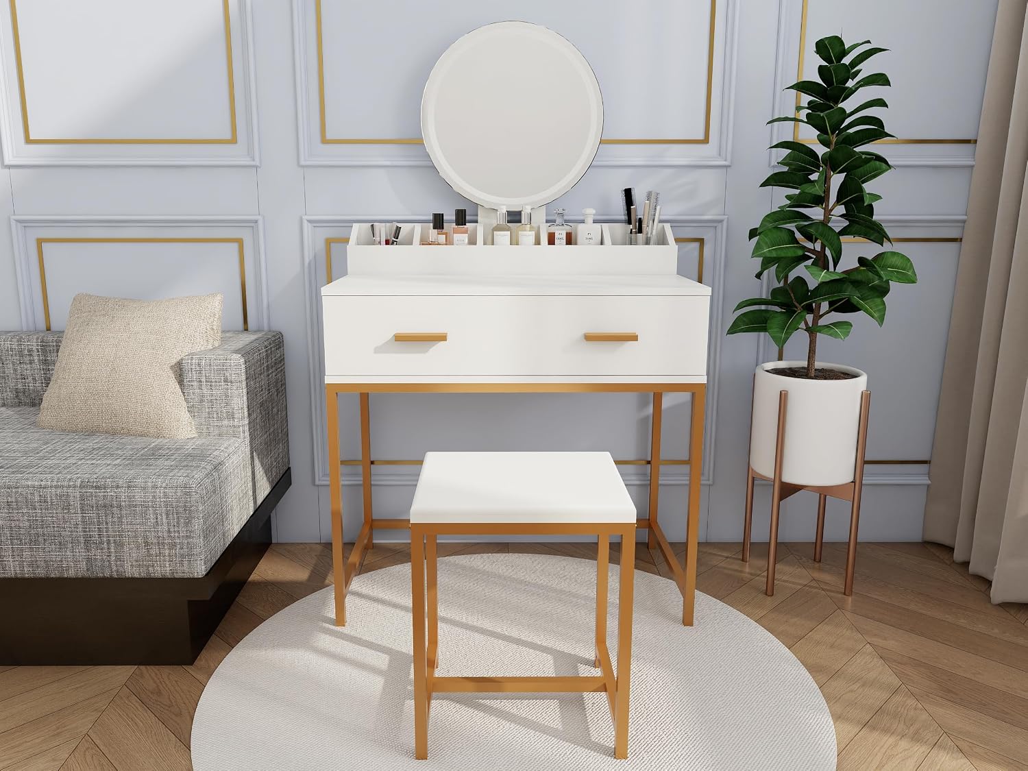 GOWE Vanity Table Set with Storage White Modern Contemporary for Bedroom Furniture