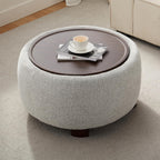 VKNOW 30" Round Storage Ottoman, Ottoman Coffee Table with Removable Wood Top and Solid Wood Legs for Living Room, Bedroom, Apartments (Beige)