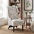 Christopher Knight Home Micua Luxury Upholstered Dining Chair with Floral Fabric Accent, Dining Room Chair with High Wingback, Comfy Living Room Chair and Birch Wood Legs, Extra Seating, Beige + Black