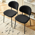 Homedot Modern Kitchen Dining Chairs Black Set of 4, Upholstered Boucle Round Bedroom Reception Side Chairs with Ergonomic Backrest for Apartment, Dining Room, Living Room, Dining Hall
