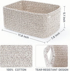 3 Pack Small Storage Baskets for Organizing, 11.8×7.8×5.1", Mixed Brown | Woven Baskets for shelves, Cotton Rope Basket for Gifts Empty, Closet Organizer Bins with Handles, Cube Decorative Box