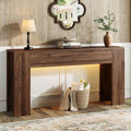 UNIQUITE 63-Inch Long Console Table with RGB LED Lights, Extra Wide and Thick Sofa Table Behind Couch, Farmhouse Entryway Table for Entrance, Hallway, Living Room, Brown