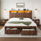 CypBed Queen Size Bed Frame with Headboard and 2 Storage Drawers, Walnut
