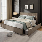 IDEALHOUSE Upholstered Queen Bed Frame with 4 Storage Drawers, Brown