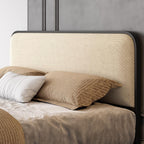 SHA CERLIN Full Size Metal Bed Frame with Upholstered Headboard, Beige