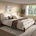 Merax King Chenille Platform Bed with 2 Removable Headboard Pillows, Beige