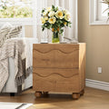 Anbuy Scalloped Nightstand for Bedroom with 2 Drawers, Modern Night Stand with Hidden Handle, Wooden End Table, Fluted Wood Bedside Table for Living Room, Natural Oak