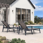 PURPLE LEAF Outdoor Chaise Lounge Chairs Set of 2 Aluminum Frame, Taupe | Textilene quick dry & durable, Powder coat for anti-rust, Armrests added comfort, Built-in Side Table, 5 Adjustable position