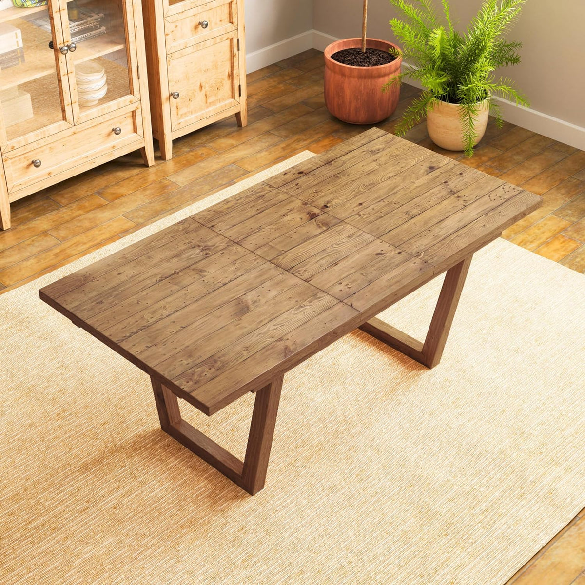 55-70.5" Extendable Dining Table Pine Expandable Dining Room Table for 4 6 8 People Large Rectangle Table Space Saving for Dining Room Living Room Home Office，Walnut