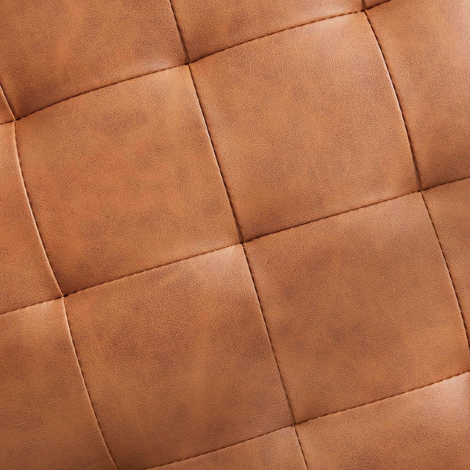 Ornavo Home 18" Round Storage Ottoman with Lid, Holds 300 lbs, Cognac | Faux Leather Tufted Fabric; Foot Rest Stool & Vanity Chair For Living Room, Bedroom Or Entryway