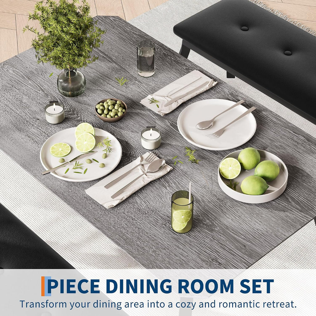 Dining Table Set for 4, 3-Piece Wooden Kitchen Table with 2 Upholstered Benches, Space-Saving Dinette Set for Restaurant, Studio, Dining Room, Home Kitchen(43''x28''x30''), Gray