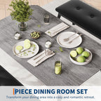 Dining Table Set for 4, 3-Piece Wooden Kitchen Table with 2 Upholstered Benches, Space-Saving Dinette Set for Restaurant, Studio, Dining Room, Home Kitchen(43''x28''x30''), Gray