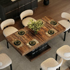 LITTLE TREE 63" Modern Dining Table, Rectangular Dinner Table for 4-6, Farmhouse Kitchen Table, Sturdy Wood Pedestal Base for Kitchen/Dining Room, Rustic Brown & Black