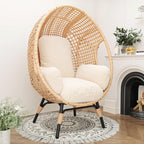2 pcs Oversized Wicker Egg Chair Outdoor Indoor - Rattan Patio Egg Lounge Chairs with Cushion 500lbs Capacity for Living Room, Balcony, Backyard