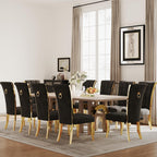 ACEDÉCOR Black and Gold Dining Chairs, Black Velvet Upholstered Chairs with Ring Pull, High Back Dining Chairs with Polished Gold Legs(Set of 2)