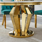 Henf Luxury Round Dining Table for 4-6 White Gold 45" Faux Marble Kitchen Table with Mirrored Stainless Steel Legs, Contemporary Modern Circle Dining Room Table (Table Only)