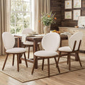 LUE BONA Dining Chairs Set of 4, Upholstered Fabric Kitchen Chairs with Dual-Spine Backrest, Kitchen Chair with Solid Wood Legs and Ergonomic Curved Seat, Easy Assembly for Kitchen Dining Room, White