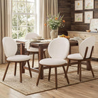 LUE BONA Dining Chairs Set of 4, Upholstered Fabric Kitchen Chairs with Dual-Spine Backrest, Kitchen Chair with Solid Wood Legs and Ergonomic Curved Seat, Easy Assembly for Kitchen Dining Room, White