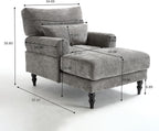 KEIKI Chaise Lounge Chair Indoor, Modern Leisure Sleeper Sofa Chair w/Double Deep Cushion, Accent Upholstered Reading Side Armchair, Recliner Arm Chairs for Living Room & Bedroom, Easy Assembly, Gray