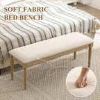46'' French Country Entryway Bench Wooden Linen Fabric Upholstered Seat Dinng Bench with Nailhead Trim for Hallway End of Bed, Beige