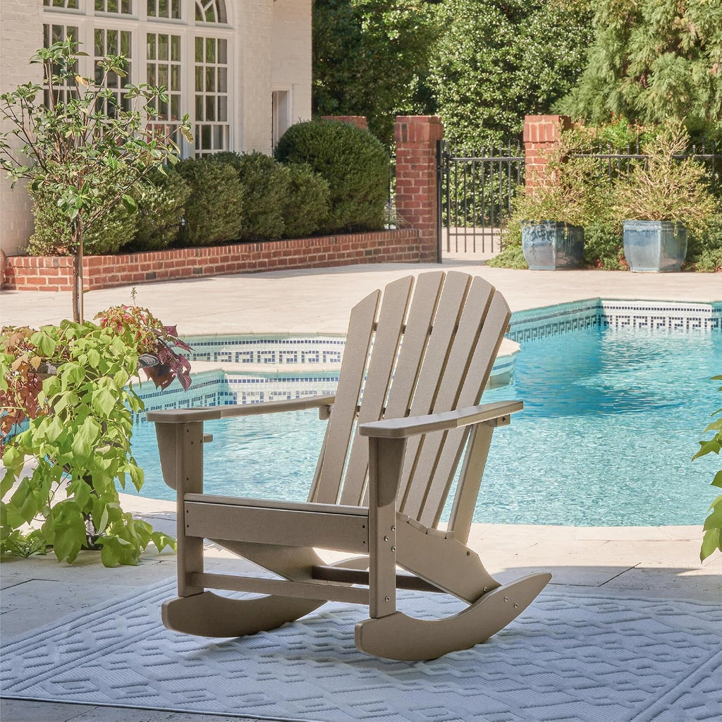 Signature Design by Ashley Sundown Treasure Cottage Weather Resistant Outdoor Rocking Chair with 1 Cup Holder, Light Brown