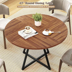 Giantex 47-inches Round Dining Table for 4, Kitchen Table with Storage Shelf, Wood Grain Tabletop, X-Shaped Metal Base, Adjustable Foot Pads, Circle Dinner Tables for Dinette, Living Room