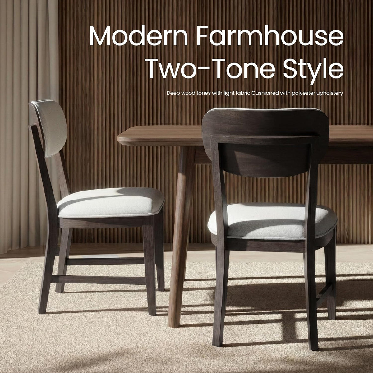 COLAMY Solid Wood Dining Chairs Set of 6, Mid Century Modern Upholstered Kitchen Chairs with 3.3" Thick Cushion, Farmhouse Dining Room Chairs with Level Legs & Wire-Brushed Finish, Black