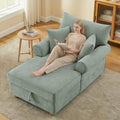 VANOMi Oversized Chaise Lounge Chair Indoor, Comfy Reading Chair with Storage, Chenille Upholstered Sleeper Chair with 2 Pillows Accent Armchair for Living Bedroom, Light Green