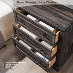T4TREAM 32" Farmhouse Nightstand with 3 Storage Drawers, Large End Table with Charging Station, Rustic Wood Bedside Table for Bedroom, Living Room, Dark Rustic Oak