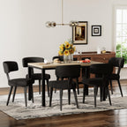 Boucle Chairs Set of 6, Modern Black Upholstered Dining Chairs with Black Metal Legs, Boucle Dining Chairs with Curved Backrest for Dining Room, Kitchen(Only Chairs)