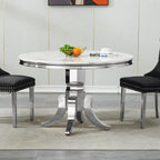 45 inch White Marble Round Dining Table for 4 to 6, Modern Round Dining Table with Faux Marble Top & Silver Stainless Steel Y Base, Luxury Marble Kitchen Dining Room Table for Dinette Party Gathering