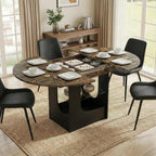 ARTETHYS 43.3"-59" Extendable Round Dining Room Table for 4-8 with Lights Oval Modern Table with Hidden Leaf and Glass Storage Shelf for Kitchen Living Room, Rustic