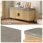 Maupvit Shoe Storage Bench with Smooth Fluted Sliding Doors, 2 Tier Hidden Shoe Organizer Cabinet, Adjustable Shelf & Comfy Cushion Seat for Entrance, Mudroom, Front Door, 39" W Shoe Rack Natural Oak