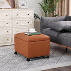 Joveco PU Leather Rolling Storage Ottoman, 24" Tufted Lid, Nailhead Trim & Hidden Storage,Elegant Footrest & Organizer on Caster Wheels for Living Room, Bedroom, Entryway(Orange Brown,Wheels)