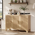 Mid Century Modern Fluted Buffet Cabinet with Storage, Accent Sideboard and Credenza Storage Cabinet with Doors, Wood Coffee Bar Console for Kitchen, Living Room (Oak, 47" 3-Door)