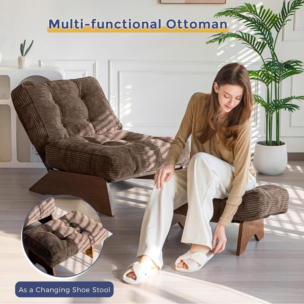 MAXYOYO Accent Chair with Ottoman, Lounge Chair with Adjustable Backrest | Tufted Living Room Chair Upholstered Lounge Chair with Footrest Set, Modern Chair for Reading Room, Brown