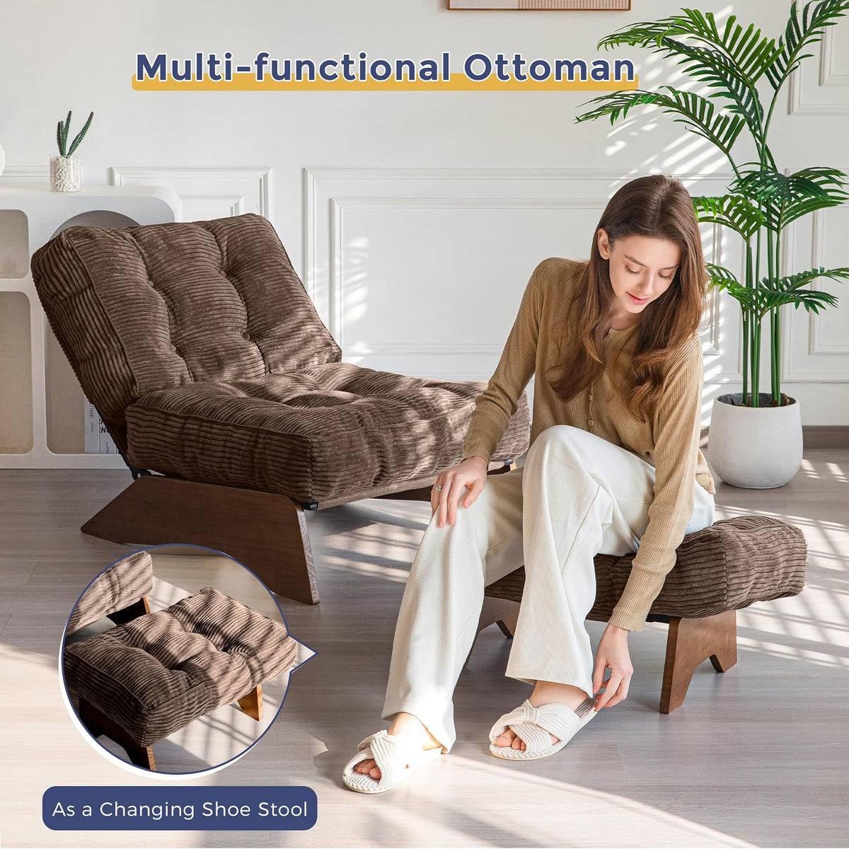 MAXYOYO Accent Chair with Ottoman, Lounge Chair with Adjustable Backrest | Tufted Living Room Chair Upholstered Lounge Chair with Footrest Set, Modern Chair for Reading Room, Brown