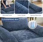 WUTUTUEE 69" Oversized Chaise Lounge Chair Indoor, No Assembly Blue Lounge Couch, Chenille Upholstered Sofa Bed with Pockets, Oversized Reading Chair with Ottoman for Living Room, Bedroom, Office