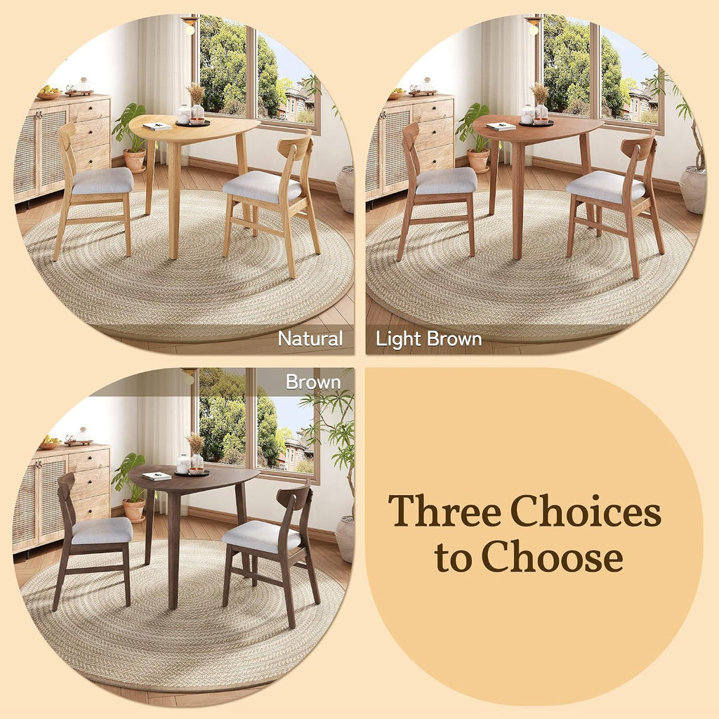 P PURLOVE Modern 3 Piece Table Set, Triangular Table and 2 Curved Wood Chairs for Living Room, Dining Room, Kitchen, Small Space, Minimalist Space-Saving (Natural)
