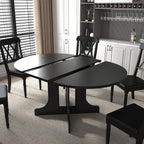 Henf 5 Piece Round Extendable Dining Table Set for 4, 43"-59" Wood Oval Expanding Kitchen Table with 4 Chairs, Space Saving Extendable Dining Room Tables with Pedestal Base (Black & Gray)