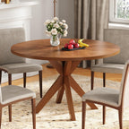 Solid Wood Round Dining Table for 4-6, Wooden Intersecting Pedestal Base, Farmhouse Round Dining Room Table for Home Dining Room, Kitchen, Living Room