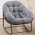 Oversized Papasan Rocking Chair - Outdoor Luxury Egg Chair Indoor Rattan Comfy Rock Chair with Cushion for Patio Garden Porch Lounge Lawn Bedroom Living Room (Grey Teddy)