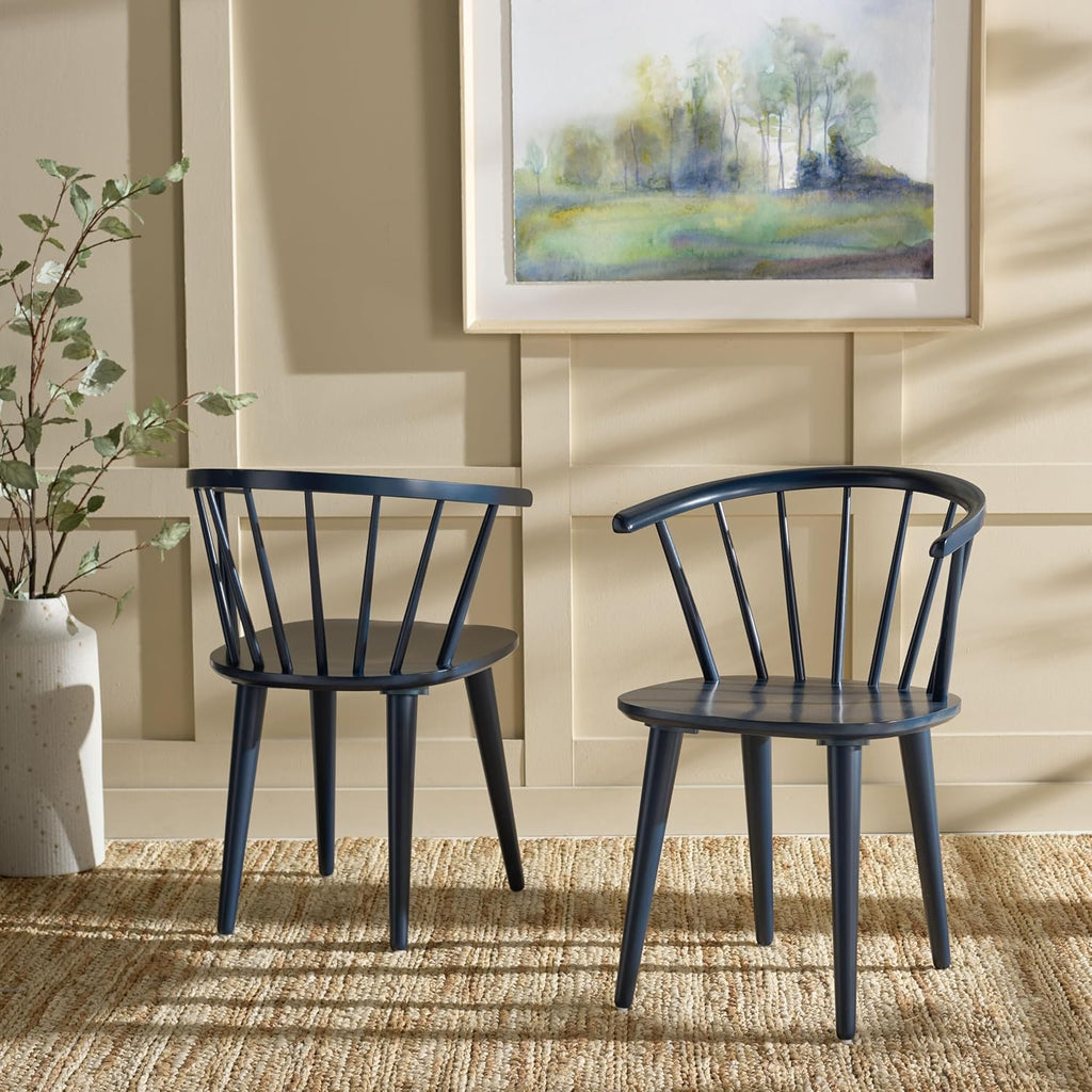 SAFAVIEH Furniture - Blanchard Side Chair Set of 2 - Navy - Solid Wood - Farmhouse Spindle - Ideal for Dining Room, Kitchen, Living Room, 18" Seat Height (AMH8512Q-SET2)