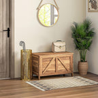 HOMCOM 30" Farmhouse Storage Bench Lift Top Storage Chest in Brown Oak | Safety Hinge, Open Up 100°, Wooden Trunk, Bedroom, Entryway, Living Room