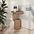 COZAYH Modern Farmhouse Small Drink Table with Geometric Design Base, Minimalist Tall End Table for Small Space, Natural