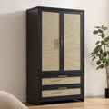 SICOTAS Rattan Armoire Wardrobe Closet, 71 inch Boho Wardrobe with Drawers | Farmhouse Storage Cabinet Armoire with Hanging Rod, Large-Capacity Deep Armoire Clothes Organizer for Bedroom, Cloak Room