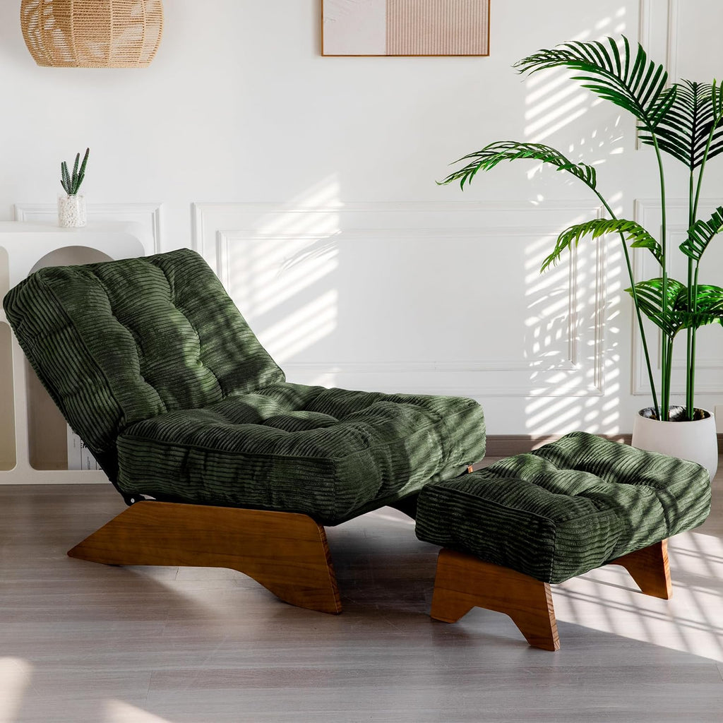 MAXYOYO Accent Chair with Ottoman, Lounge Chair with Adjustable Backrest | Tufted Living Room Chair Upholstered Lounge Chair with Footrest Set, Modern Chair for Reading Room, Green