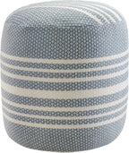 LR Home Simple Stripe Indoor Outdoor Pouf, Blue/White/Pink/Black, 20" x 20" x 20"