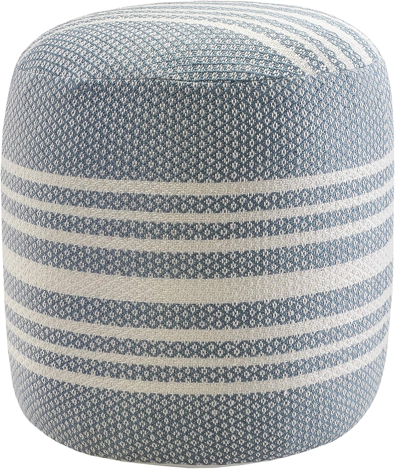 LR Home Simple Stripe Indoor Outdoor Pouf, Blue/White/Pink/Black, 20" x 20" x 20"
