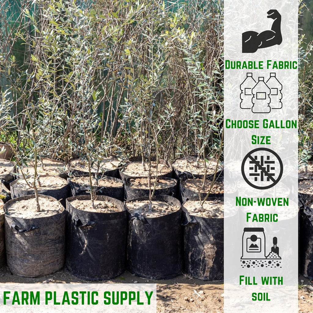 Farm Plastic Supply - 20 Gallon Fabric Grow Bags - (10 Pack) - Nonwoven Fabric Pots with Handles, Grow Bag, Plant Grow Bags, Garden Bag, for Farming, Gardening, Agriculture